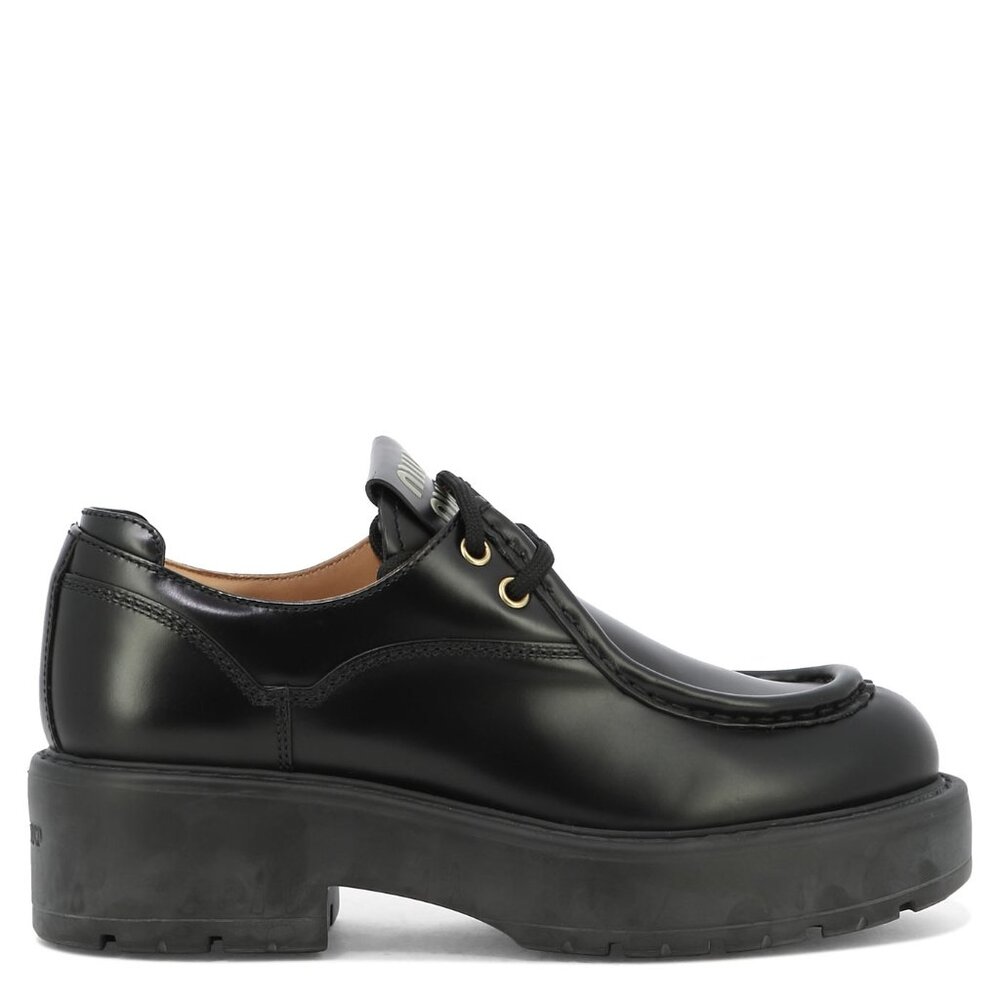 Miu Miu Leather Lace-Up Leather Loafers IT 38.5 Women
